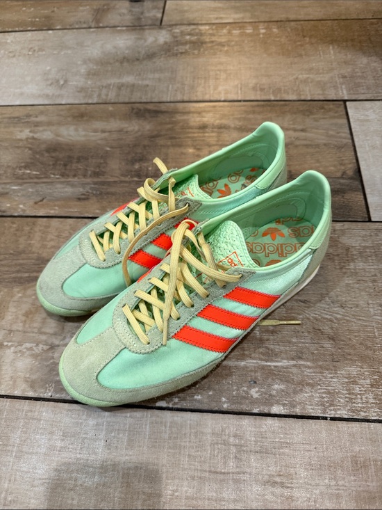 adidas Shoes - adidas Mint Green Sneakers with Neon Orange Stripes